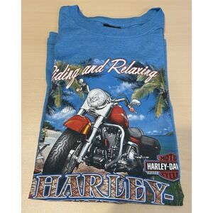 Harley Davidson Men's T Shirt Grand Turk Short Sleeve Cotton Blue Size XL